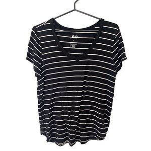 SO Black & White‎ Stripe Short Sleeve Neckline T-Shirt